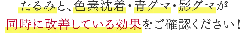 たるみと、色素沈着・青グマ・影グマが同時に改善している効果をご確認ください！